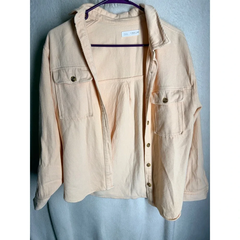 Zara Kids Peach Textured Button Down Shirt Jacket Shacket Size 13-14 164cm